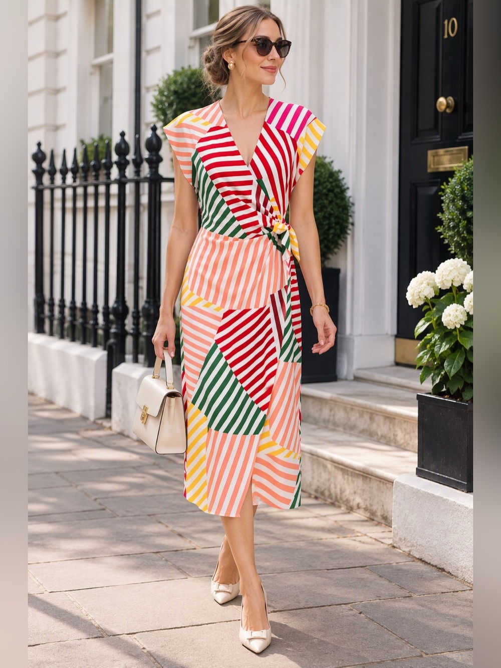 Maggy London Modern Classic British Chic Artsy Statement Faux Wrap Dress